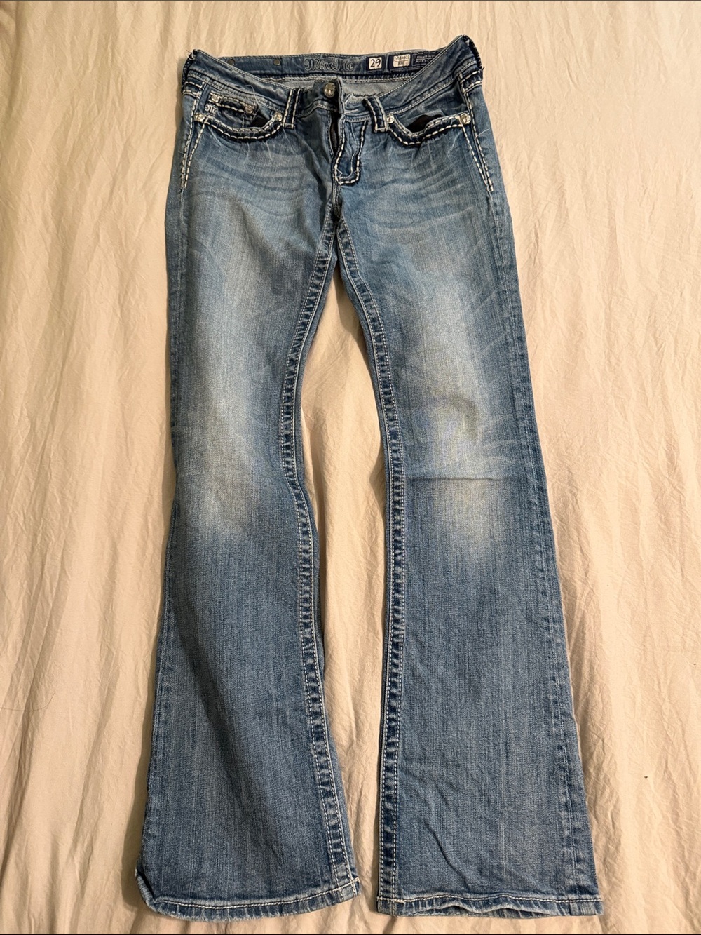 Miss Me Light Blue Bootcut Jeans with Faded Wash